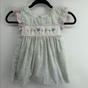 Smockingbird botanical print frilly flower embroidered  square neck dress sz 3